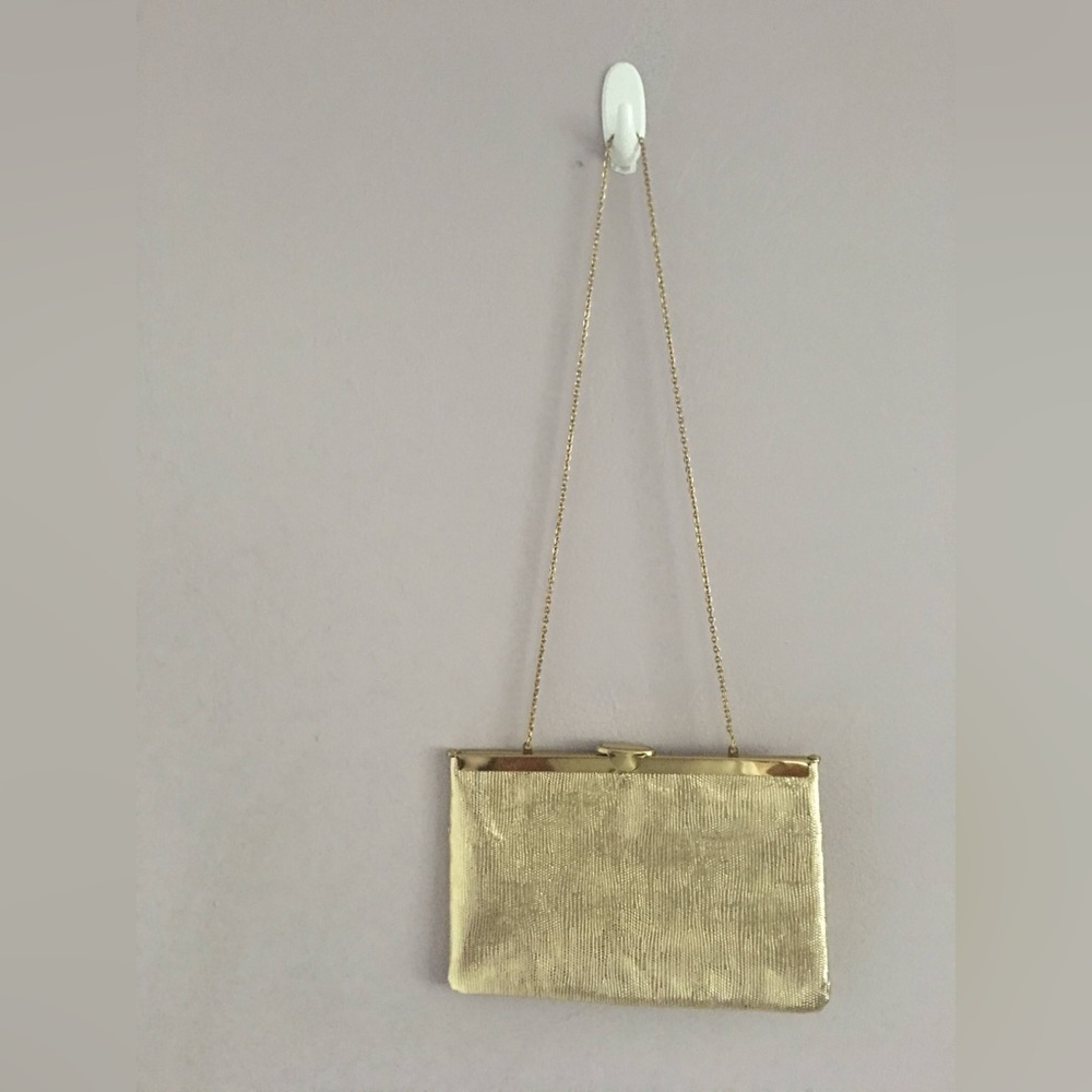 Vintage Metallic Gold Clutch with Chain Handle - 1950s Evening Bag
